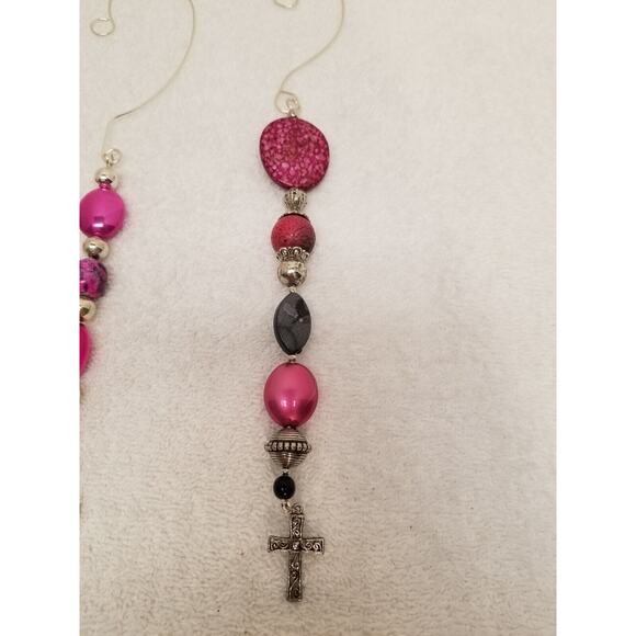 Four hot pink and silver Christmas icicle ornament c3 - Picture 10 of 13